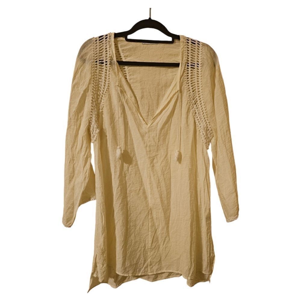 ROBIN PICCONE Cream Crochet Silky Tunic Boho Beach - Size Large